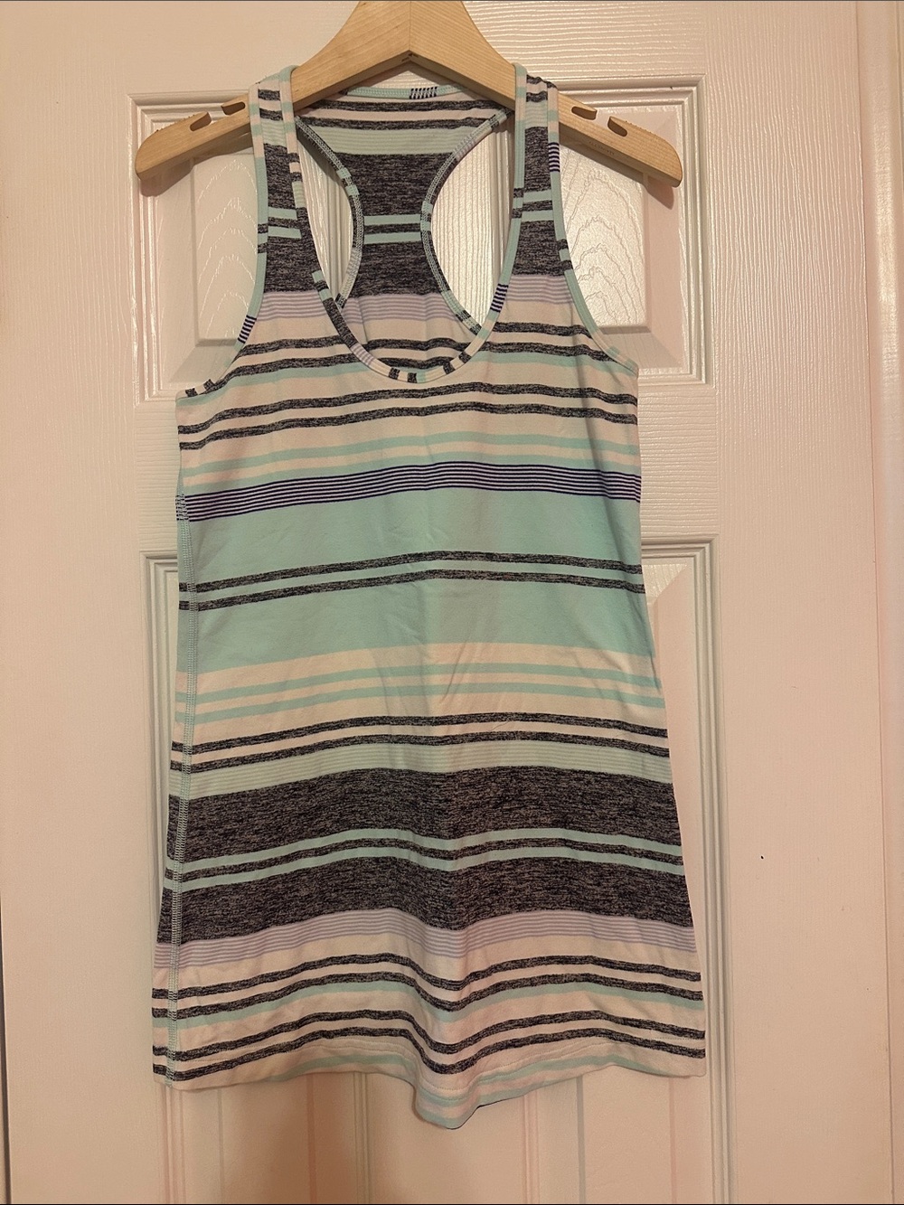 lululemon athletica Mint, White & Black Striped Racerback Tank Top